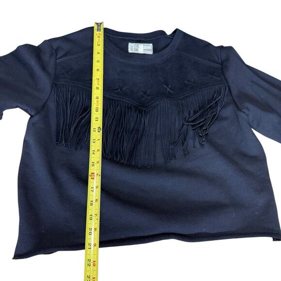 Current Elliott 1 Womens Western Suede Fringe Roll Hem Sweatshirt Fray Popover - Picture 6 of 7